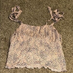 Kirious Pink Spotted Women's Top tie straps and smocked elastic back adorable